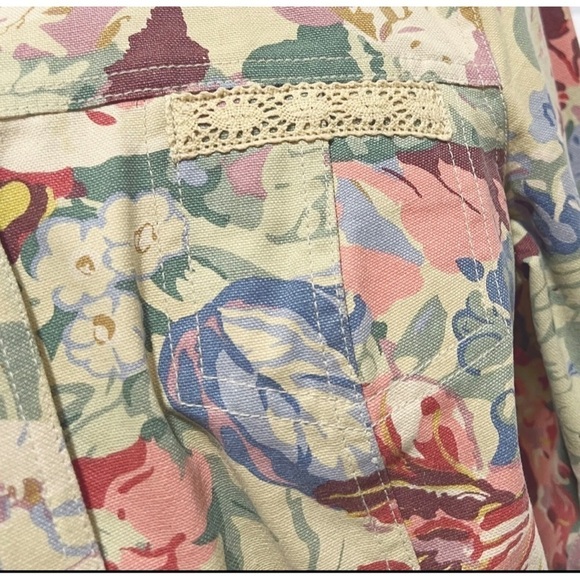 Coldwater Creek Sz PM P M Floral Print Crochet Detail Spring Blazer Jacket Women - Picture 3 of 5